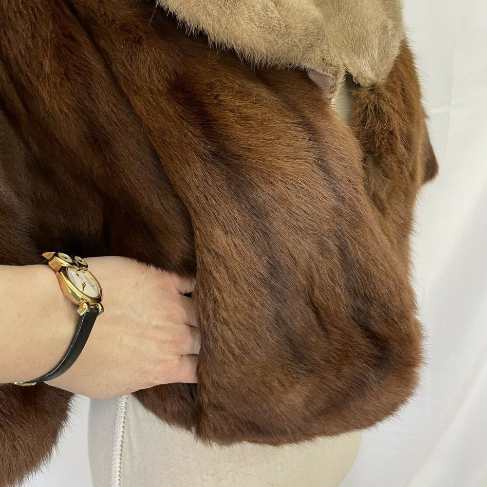Mink Stole Scarf Fur Cape Shawl Fur Opera Ball Dark Brown Mink Two Tone - Picture 5 of 9